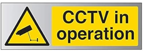 V Safety Warning General-CCTV In Operation Sign - 450mm x 150mm - 3mm Brushed Alu Comp