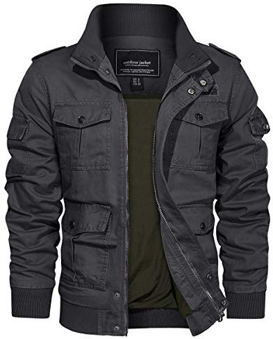 EKLENTSON Casual Winter Coat for Men Warm Military Bomber Cargo Jacket Windbreaker with 7 Pockets,Grey.L