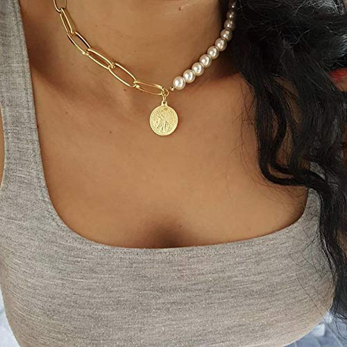 LAOGEFJ Halskette Anhänger goldene Kette Perlenkette geometrische Kristall Anhänger Halskette weibliche Perlen