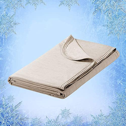 Elegear Kühldecke 200 x 220cm, Japanische Arc-Chill 3.0 Q-Max>0,5 Kühlfasern 2in1 Selbstkühlende Sommerdecke doppelseitige, absorbiert Körperwärme, kühlende Decke für Menschen Dünne Wohndecke Beige