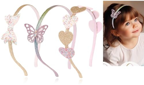 LYXOTO Fasce per capelli in seta per ragazze con glitter per bambini – fasce per capelli con paillettes con fiocco, fasce Alice con cuore stella