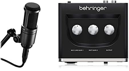 Audio-Technica At2020 Micrófono De Condensador, Color Negro + Behringer U-Phoria Um2 Equipos De Música Adicionales Negro
