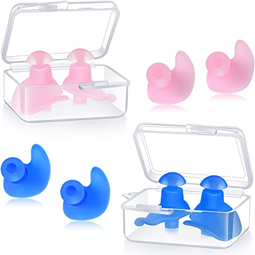 Frienda 4 Paare Schwimmen Silikon Ohrstöpsel Wasserdichte Wiederverwendbare Geräuschunterdrückende Ohrstöpsel mit Aufbewahrungsbox Rosa, Blau
