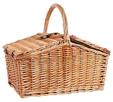 YRHH Picknickkorb-Set Für 4 Personen, Picknickkorb Aus Natürlichem Weidengeflecht, Tragbarer Picknickkorb Aus Rattan, Picknickkorb Mit Besteck, Teller, Becher, Flaschenöffner