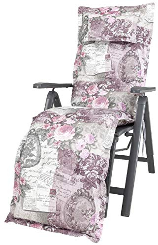 Kettler Polen 0798 Auflage Relaxliege Rom rosa-grau Blumen Landhaus 170x50x9 cm KETTtex (ohne Stuhl)