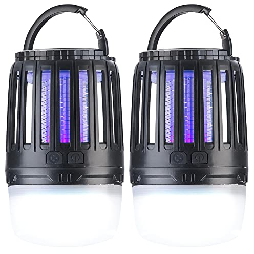 Exbuster Insektenfalle: 2er Pack 2in1-UV-Insektenvernichter und Camping-Laterne mit Akku, USB (Insektenvernichter mit LED-Lampe, Outdoor Akku, Tischlampe Batterie)