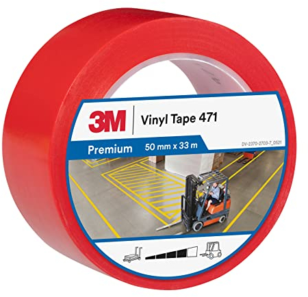 3M 471 Hochwertiges Weich-PVC-Klebeband, 50 mm x 33 m, Rot