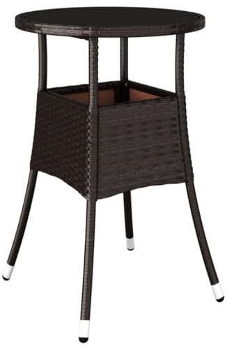 vidaXL Gartentisch Garten Esstisch Terrassentisch Gartenmöbel Tisch Outdoor Balkontisch Außentisch Ø60x75cm Hartglas Poly Rattan Braun