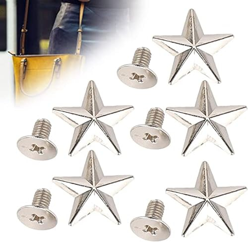 Qcwwy 10 Metallsterne, Schraubnieten, Sternnieten, Basteln, Zinklegierung, Niete für Schuhe, Taschen, Nieten, Handtaschen, Füße, Nagelköpfe für Geldbörse, Leder(14 mm
