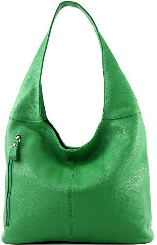 modamoda de T155 Damen Leder Shopper Schultertasche Large handmade in Italy, Farbe:Blattgrün