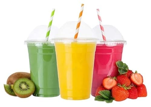 Sabco - 50pcs 10oz Plastic Cups with Lids - Milkshake Cups With Dome Lids - Ideal for Milkshake Frappe Juice Smoothie Cup Boba Cup Reusable Tea Coffee Drink Slush - Perfect for Takeaway & Restaurants.