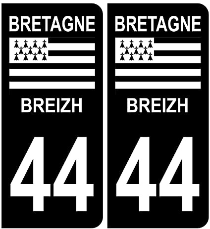 HADEXIA Autocollant Plaque d'immatriculation Voiture 44 Bretagne Breizh Noir