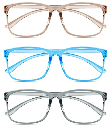 AOOWU Blaulichtfilter Brille Damen, 3er-pack Blue Light Blocking Glasses, Blue Light Brille Ohne Stärke Herren, Blaufilter Brille Bildschirmbrille für PC Gaming,Computer(blau+grau+braun)