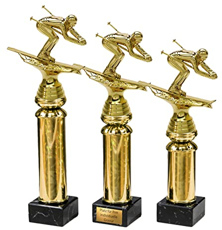 eberin · Wintersport Pokal · Ski-Pokal · Ski Alpin Abfahrt · Skifahrer auf Goldsäule/Marmor schwarz · Auszeichnung · Pokal · in 3 Größen erhältlich · mit oder ohne Gravur · (Größe: 29cm)