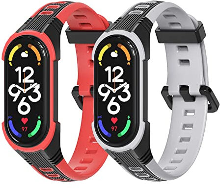 AidorMax 2 Stück Armband für Xiaomi Mi Band 7/6/5, Atmungsaktives und rutschfestes Silikonarmband, Sportliches Uhrenarmbänder für Outdoor-Aktivitäten, Ersatzbänder für Amazfit Band 5