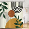 Hnmdmyi Rideau de Douche Boho 90x180, Mid Century Abstract Arc Soleil Vert Feuilles Beige Rideau de Baignoire Moderne Minimaliste Esthétique Art Imperméable Tissu Polyester Lavable Rideau de Bain