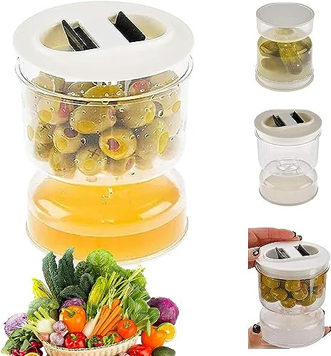 Yuehuamech Pickle Jar Oliven Sanduhr Jar mit Sieb Nass und Trockensaft Separator Pickle Container Pickle Flip Jar Luftdichte Lebensmittelaufbewahrung für Gurken Oliven