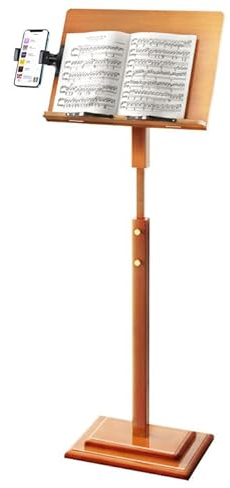 Notenständer aus Bambus für Notenblätter – tragbarer Notenständer, zusammenklappbar, höhenverstellbar, 90 - 130 cm, mit breiter Holzbuchplatte für Gitarre, Violine, Klavier, Ukulele, Spieler, Dirigent