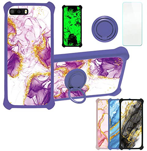 Aroepurt Coque pour Klipad Smartphone 5,0” 4G LED Coque Compatible avec Klipad Smartphone 5,0” 4G LED Coque Étui [avec Trempé 9H Protection D'écran] Case Support de Bague PC + Silicone JSZ-ZDL