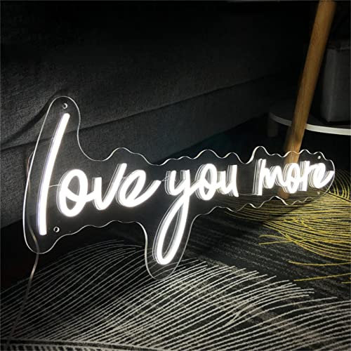 izable neon lights LED Neon Light Sign Love You More Neon Signs,Wedding Party Bedroom Cool White LED Neon Lights,Wall Hanging Night Lamps Signboard,57X22cm