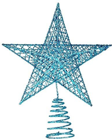 BinaryABC Weihnachtsbaumspitze Stern, glitzernder Weihnachtsbaumschmuck, 20 cm (blau)