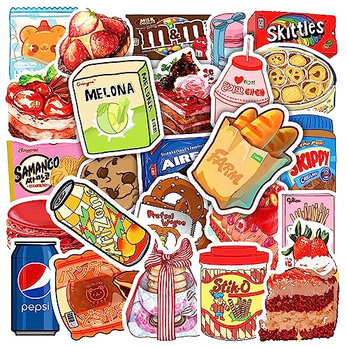 Imbisse Aufkleber für Laptop (100 PCS),Geschenk für Kinder Jugendliche Erwachsene Jungen,Snacks Stickers Wasserdicht Vinyl Aufkleber für Scrapbook,Skateboard,Auto,Gepäck