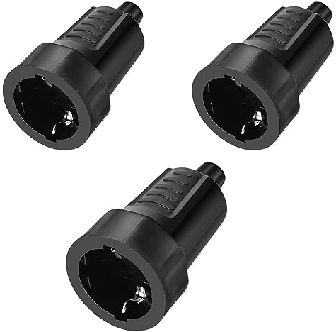 mizikuu Enchufe Hembra, 3 Piezas Acoplamiento de Contacto De Protección Con Protección Contra Torceduras Conectores De Protección De Contacto Acoplamiento Schuko De Goma, Negro, 250V, 16A, IP44