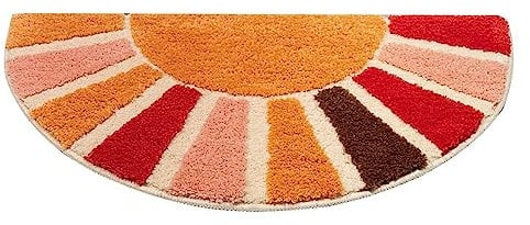 Raxove Sonnenteppich - Weicher, saugfähiger Halbrunder Teppich für Badewanne und Dusche | Halbrunde Boho-Badezimmermatte, 40,6 x 76,2 cm, Sonnenaufgang-Badematte