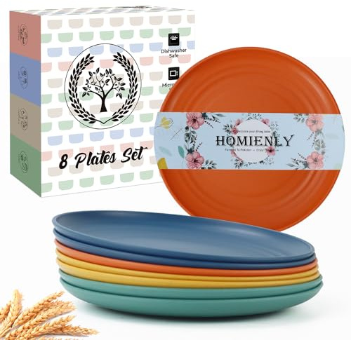 Homienly 5.7 Inch Small Plates-Wheat Straw Mini Plate, Unbreakable Plate Set Ideal for Dessert, Appetizers, Small Serving, Side Dish, Lightweight Dessert Dishes Plates, Set of 8, Colorful