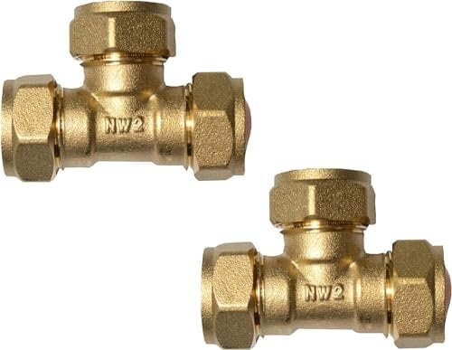 hep® - Raccordo a T in ottone a compressione, 15 mm, per tubi in rame e plastica, approvati WRAS e BS, per riscaldamento e raffreddamento ad acqua calda e fredda (confezione da 2)