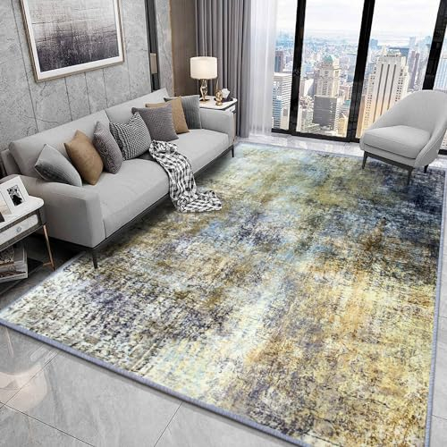 Jiyuhang Teppich Wohnzimmer – Moderner Kurzflor-Teppich mit Farbverlauf und abstraktem Design. Weicher Wohnzimmerteppich geeignet für Schlafzimmer und Esszimmer (Blaugrau/Beige, 140x200 cm)