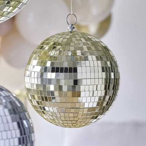 Ginger Ray bladder Gold Disco Ball Hanging Decoration for Birthdays or New Year's Eve Parties 20cm, One Size