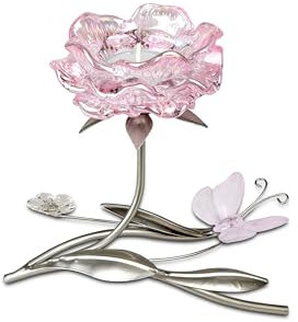 Tischleuchter Teelichleuchter Metallleuchter 1 flammig 18cm Glasblüte in rosa
