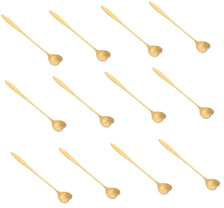 PRETYZOOM 60 Pièces cuillère en forme de coeur quenelle cuillère à glace en métal cuillère à café cuillère en plaqué or pour cuillère à mélanger à long manche doré