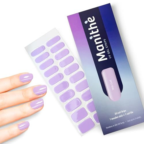 Manithè - Smalto Adesivo Gel UV - Pellicola per Unghie Autoadesiva - Manicure Semipermanente - Nail Wraps Gel UV - Kit 20 PCS - Colore Lilla (True Lilac)
