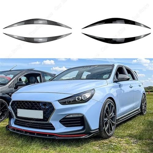 DEHIWI 2 STÜCK Auto Scheinwerfer Augenbrauen Abdeckung Augenlider Aufkleber Trim Kompatibel für Hyundai i30N N-Line RS Active Performance 2017-2020, Scheinwerferblenden,- Black