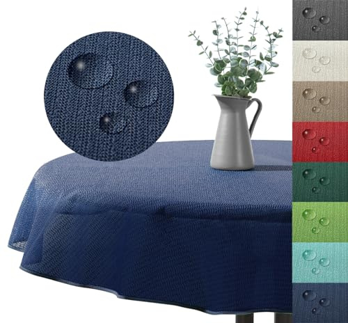 Outdoor Tischdecke Gartentischdecke wasserfest wetterbeständig rutschfest waschbar Outdoortischdecke Weichschaum Garten Balkon Camping Party Tischdeko Typ883 dunkelblau 140 cm rund