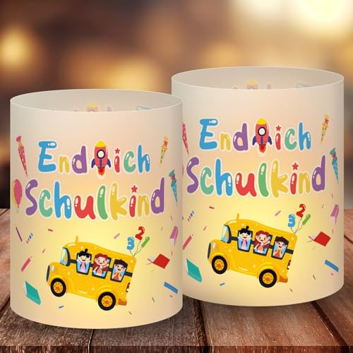 Elidepe Einschulung Deko, Einschulung Mädchen Junge Deko, 12 Stück Windlicht Tischdeko Einschulung,Endlich Schulkind Einschulung Deko,Schulanfang Junge Mädchen Deko,Tischdeko Einschulung Junge Mädchen