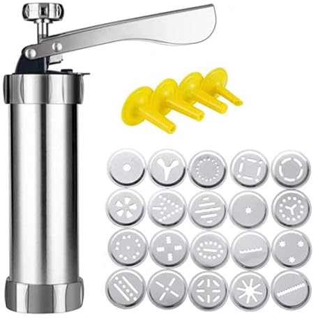 Cookie Press Pump Machine, Stainless Steel Cookie Press Machine, Maker Press Pump, Cookie Maker Machine with 20 Discs & 4 Icing Nozzles, Churro Maker for Baking & Dessert Cake Decoration