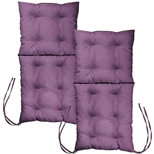 MG Design Stuhlkissen 2er Set 50 x 100 cm Sitzkissen violett- Gartenstühle Sitzauflagen aus Polsterstoff, mit weicher Füllung, mit Schnüren zum Binden - Niedriglehner Auflagen