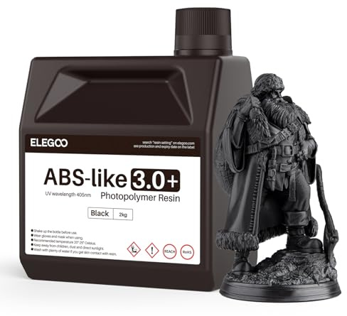 ELEGOO ABS-Like 3.0 Plus 3D Drucker Resin Schwarz 2000g, Hohe Hitzebeständigkeit 3D-Drucker Harz, Niedrigere Viskosität und Schrumpfung, 405nm LCD-UV-Aushärtung für MSLA/LCD/DLP 3D-Drucker
