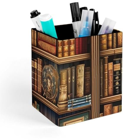 BTCOWZRV Porte-stylos en cuir pour bureau, bibliothèque, bibliothèque, livres, porte-crayons, joli pot à crayons, porte-pinceaux de maquillage, tasse à stylos, accessoires de bureau