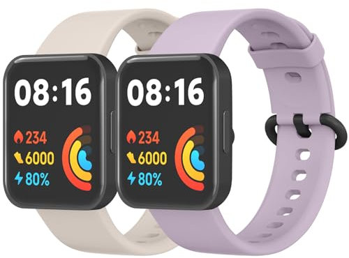 Amzpas 2Stück Armband für Redmi Watch 2 Lite & Xiaomi Mi Watch Lite - Silikon Sport Ersatzarmbänder für Damen und Herren (Starlight/Violett)