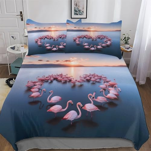 Animal Flamant Rose 3D Housse De Couette Literie 3 Pièces Housse De Couette Et Taie d'oreiller Douce Microfibre Adultes Enfants Parures De Lit avec Fermeture Éclair King (220x240cm)