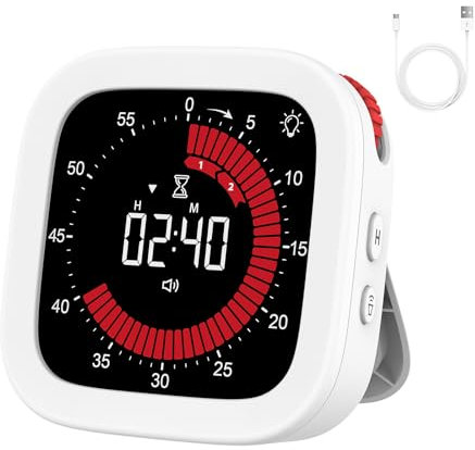 Visueller Timer für Kinder, Visueller Wiederaufladbare, Timer Digital Time Kurzzeitmesser 60-Minuten Countdown für Klassenzimmer Büro Küche,Schreibtisch Kinder Zeitmanagement
