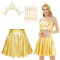 Sonne Kostüm, Metallischer Faltenrock Glitzer Rock Gold, Haarreif Sonne, Glitzersteine Gesicht Gold, Sonnengöttin Kostüm Kopfschmuck für Damen Karneval Halloween Mottoparty Cosplay Kostüm