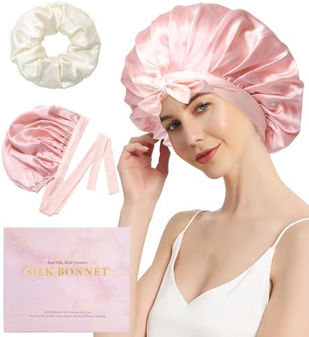 WELROG Cuffia per dormire in seta Cuffia per dormire in seta di gelso 100% Cuffia per dormire Cuffia in seta Cuffia per capelli in seta per la notte Elastico per capelli in seta