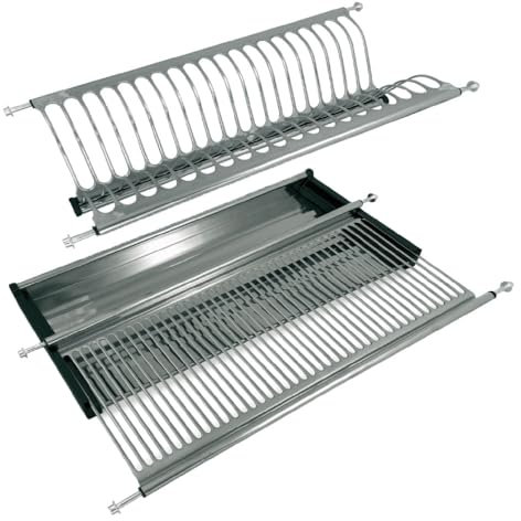 Crisalide - Escurreplatos plegable de acero inoxidable AISI 304 con bandeja recogegotas, fijación lateral para armario - Ideal para sustitución de escurreplatos empotrado, 3 tamaños (84 cm)