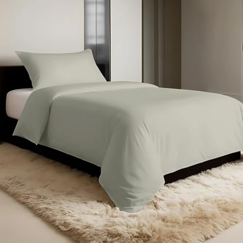 Pizuna 600 Fadenzahl aus Baumwolle Bettwäsche Silber, 100% Langstaple Baumwolle Bettbezug und Kissenbezug, 100% Baumwolle Mako Satin 2-Teilig Bettwäscheset 135x200 + 40x80 Weiß Mako Satin