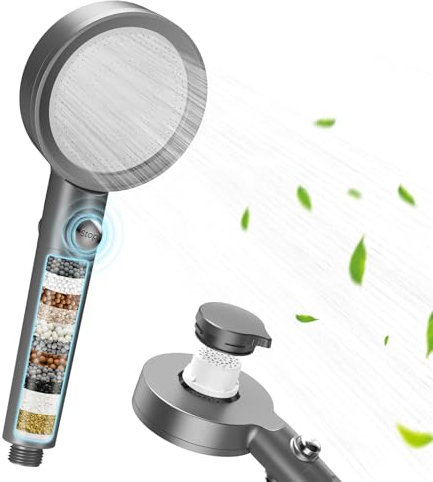 FEELSO Bathroom Shower Head and Hose with 2 Filter Systems, Shower Head Filter with Powerful Jet Modes, High Pressure Showerheads for Water Purifying Residual Chlorine and Metals Remove